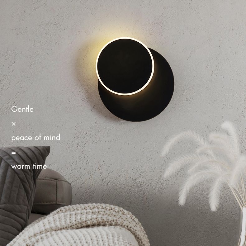 Lámpara de pared LED circular acrílica en estilo creativo moderno de hierro forjado aplastador de pared rotatable para dormitorio