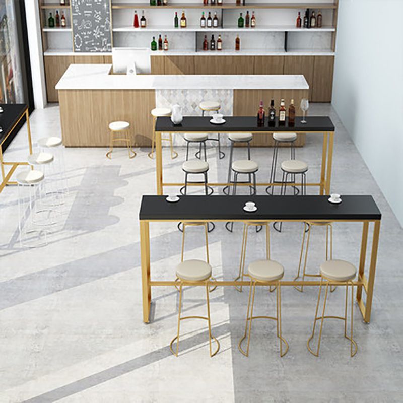 Black Solid Wood Bar Table Gold and Metal Base Bar Table for Kitchen Living Room