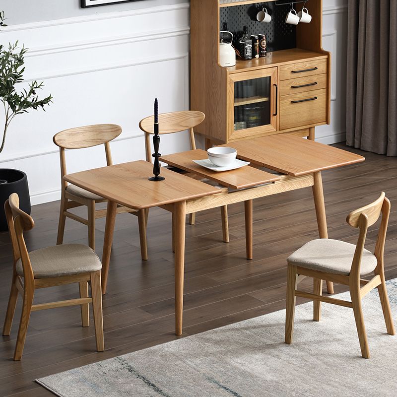 Minimalist Style Dining Table with Self-Storing Leaf Solid Wood Dining Table and Chairs for Home Use