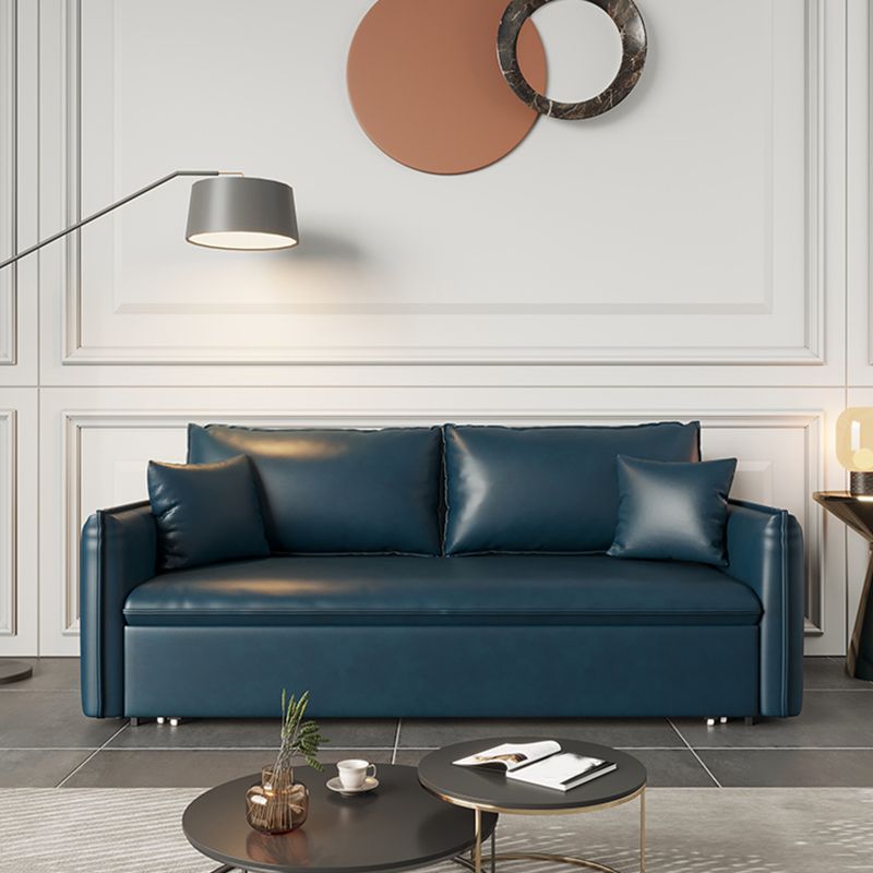 Modern Pillow Back Sleeper Sofa Blue Futon Sleeper Sofa Bed with Storage