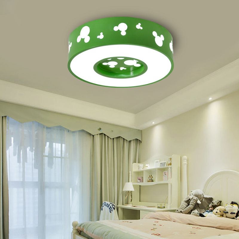 Cartoon Candy Colored Ceiling Fixture Round Metal Ceiling Mount Light with Mouse for Teen