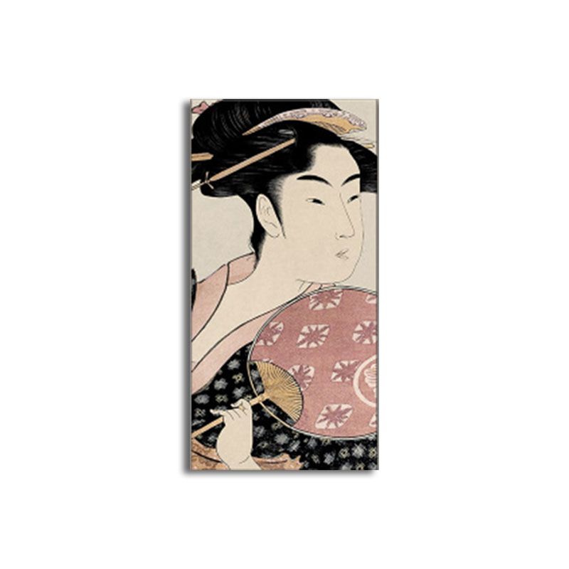 Japanese Ukiyoe-E Woman Painting Canvas Textured Pastel Color Wall Art for Tearoom