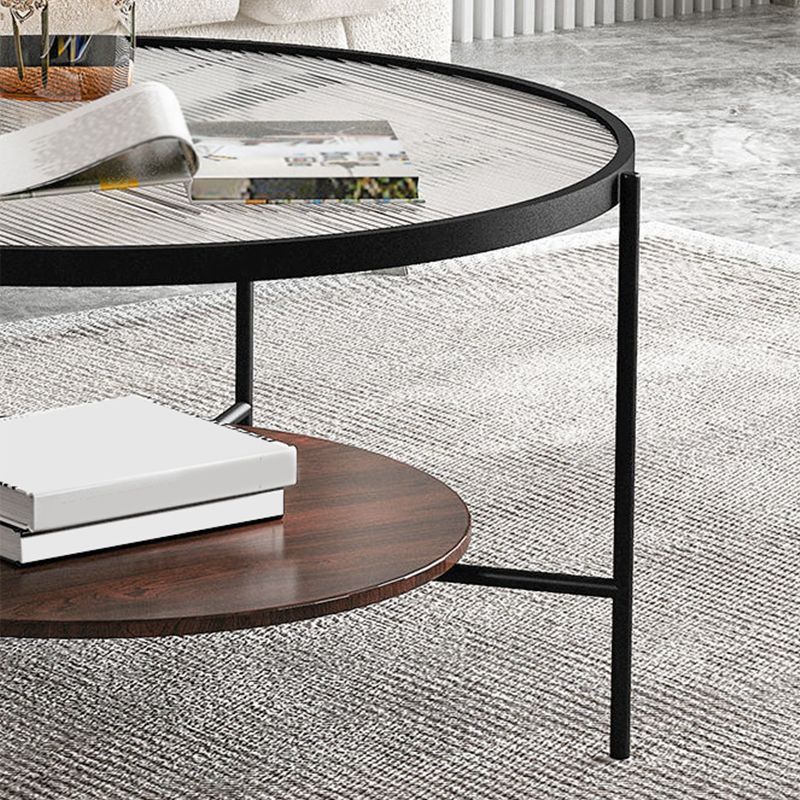 Modern Style Round Toughened Glass Table Metal 4 Legs Base Coffee Table