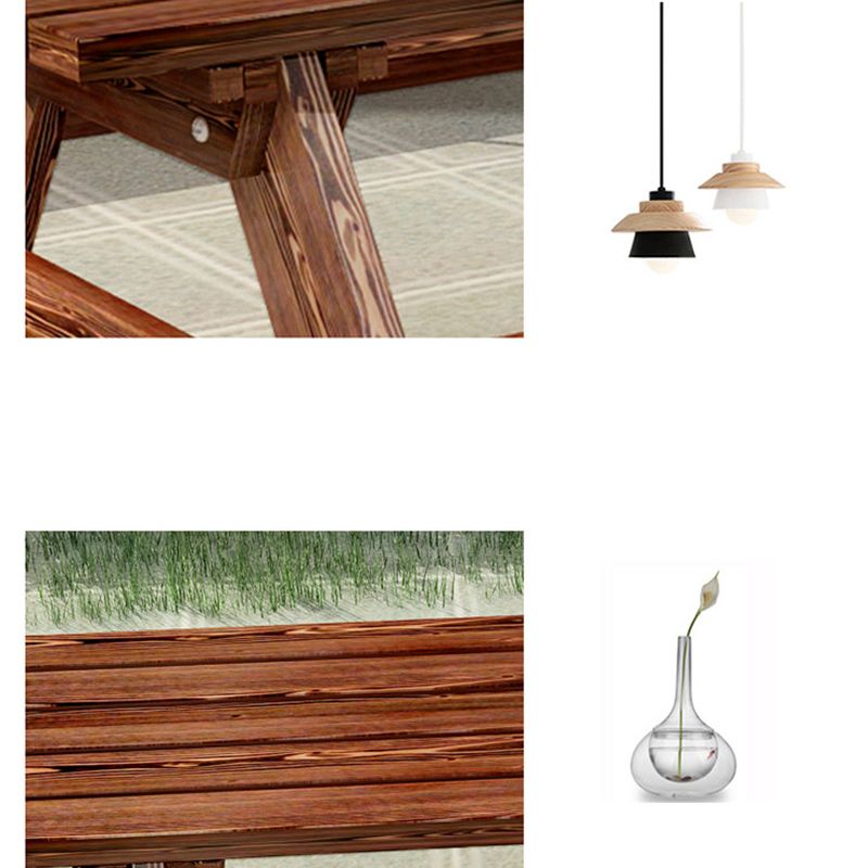 Farmhouse Style Patio Table Outdoor Rectangular Wooden Camping Table