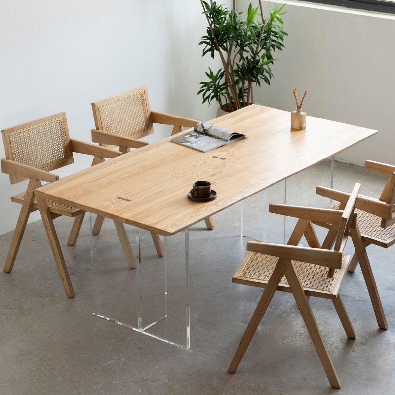Rectangle Double Pedestal Dining Table Modern Wood Table for Kitchen