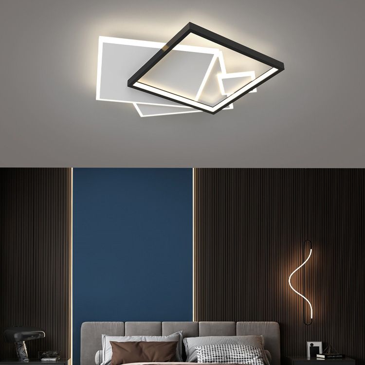 Moderna lampada da soffitto quadrata in ferro laccato a LED con montaggio a incasso e paralume in acrilico