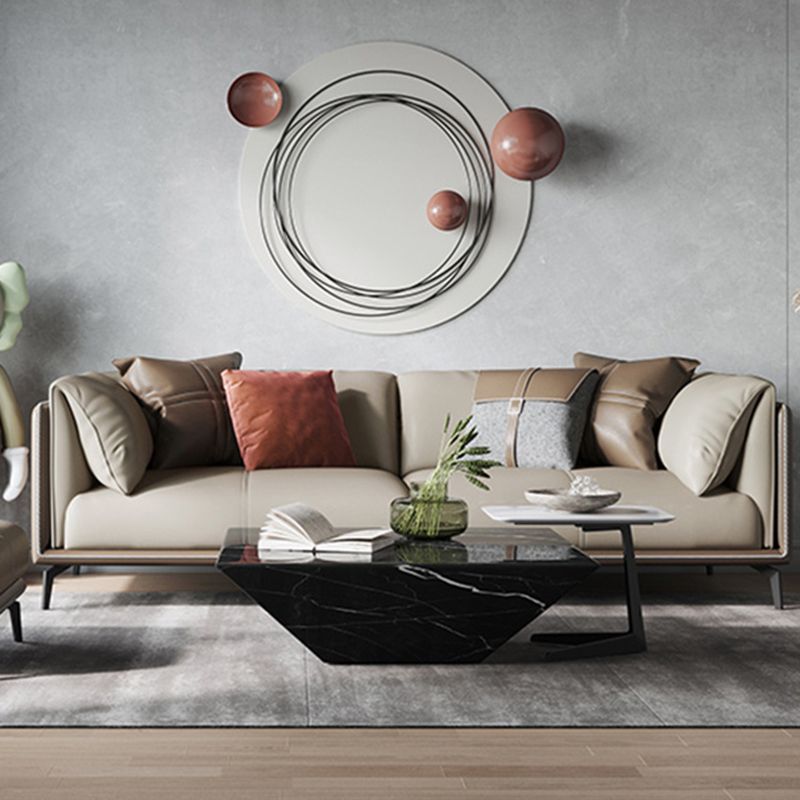 Genuine Leather Pillow Top Arm Sectional Sofa 28.35"High Cushion Back Sofa for Living Room