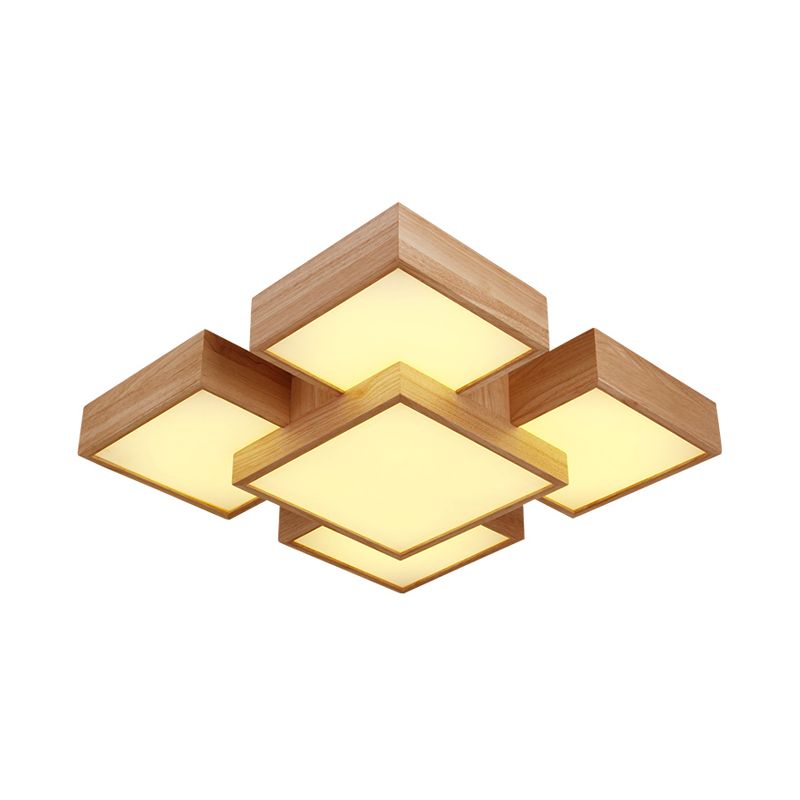 Beige vierkant/rechthoekblokspoellicht modern 22 "/31,5"/42 "brede LED houten plafond gemonteerde lamp