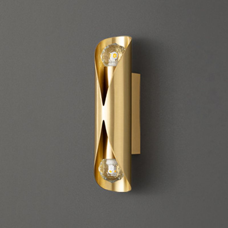 Solid Brass Wall Light Post Modern Tube Shape Wall Mounted Sconce with 2 Lights