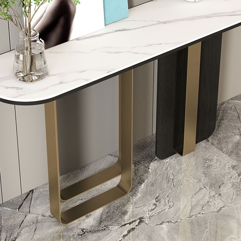 Glam Metal Console Sofa Table Oval Stone Console Accent Table for Hall