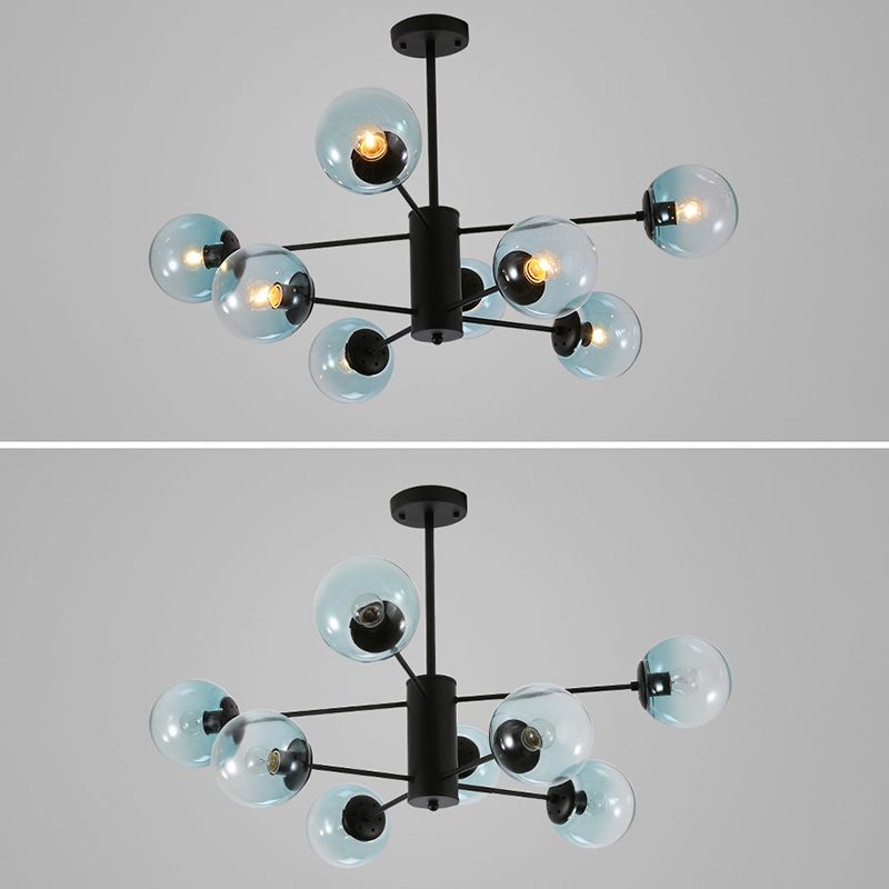 Black Wrought Iron Glass Orb Chandelier Multi Lights Nordic Style Pendant Light for Dining Room