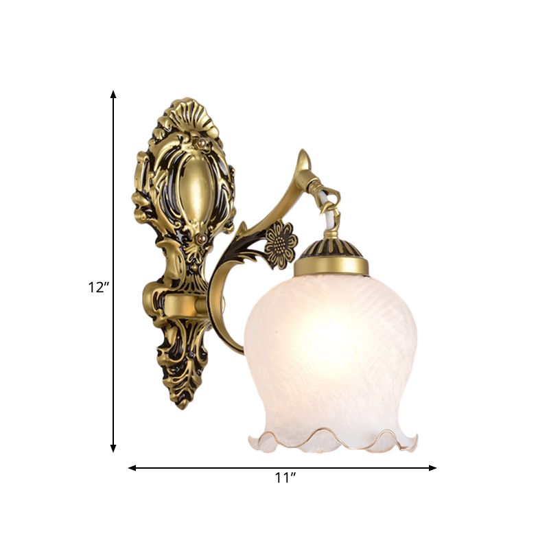 Antiqued Flower Wall Mount Lighting 1/2-Head Opal Glass Wall Lamp Fixture in Bronze for Bedroom