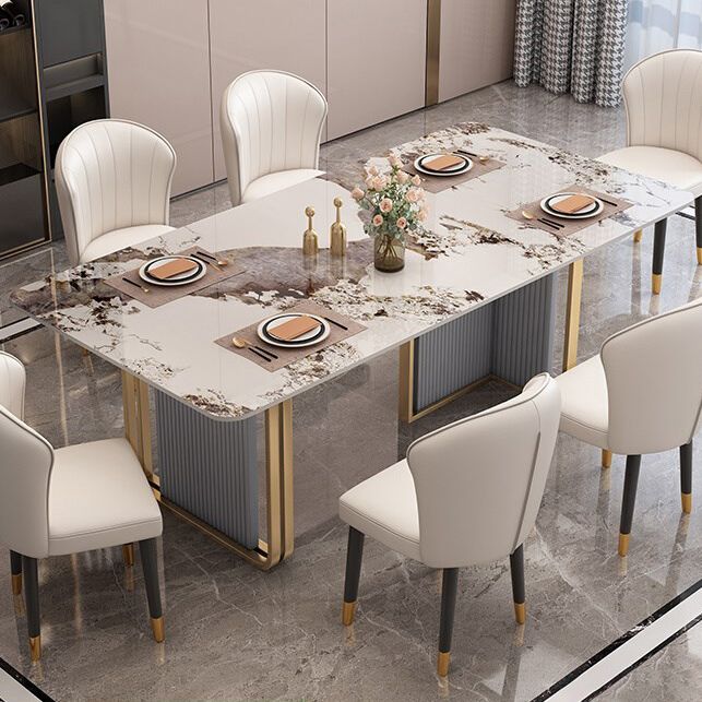 Traditional Luxury Dining Table Sintered Stone Rectangle Table with Gold Frame