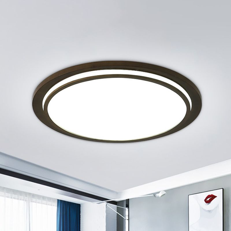 Wood Drum LED Flush Light Fixture Modern Style Brown Ceiling Mounted Lamp in Warm/White/Natural Light, 15"/18"/23" Wide