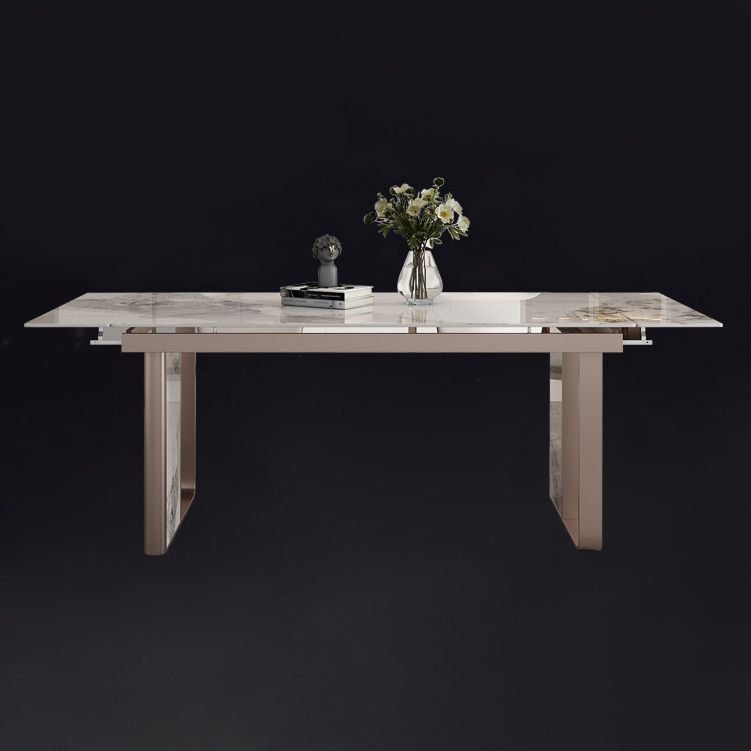 Traditional Luxury Style Dining Table Rectangle Sintered Stone Table with Double Pedestal