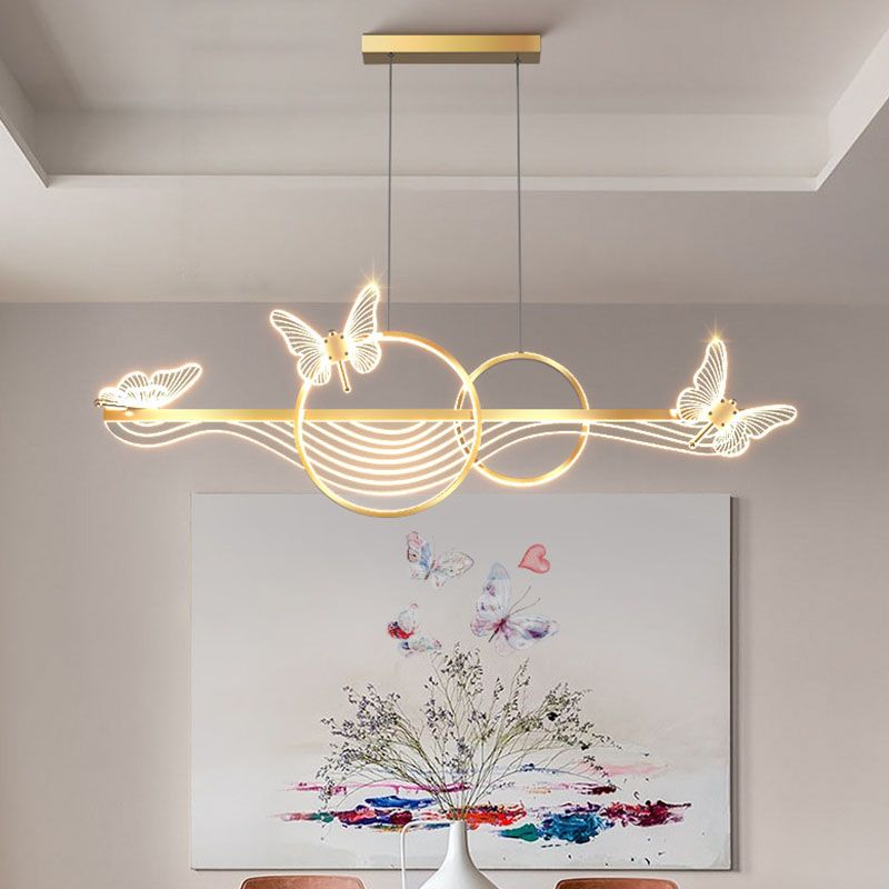 Postmoderne LED -Island -Lampen -Acryl -Schmetterlingsaufhängung Licht für Esszimmer