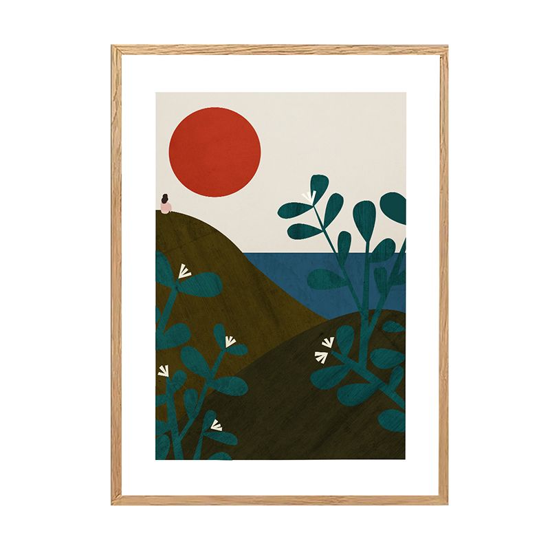 Sunrise Mountain Scene Wall Art Set Brown Scandinavian Style Canvas for Family Room