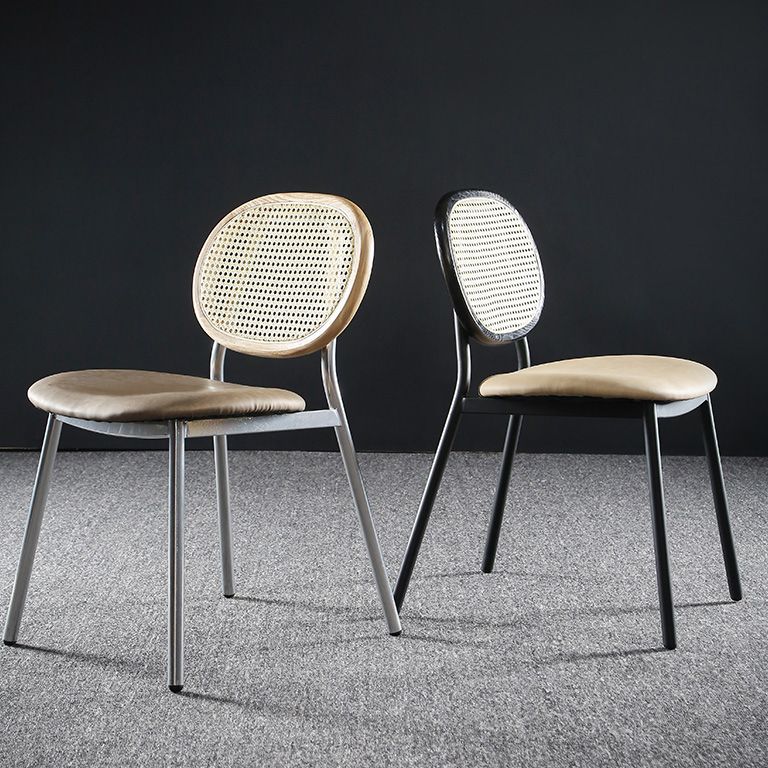 Contemporary Cane Back Chair Faux Leather Dining Side Chair for Indoor