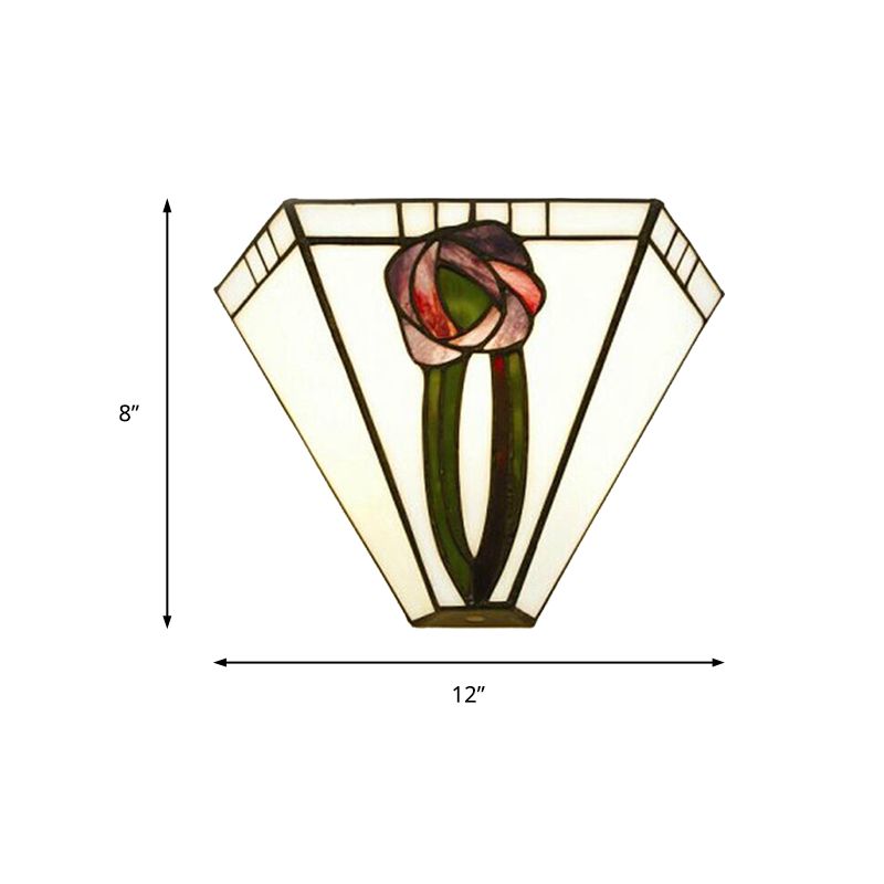 Craftsman Geometric Wall Lamp Stained Glass 1 Head Wall Mount Light with Flower Decoration for Living Room