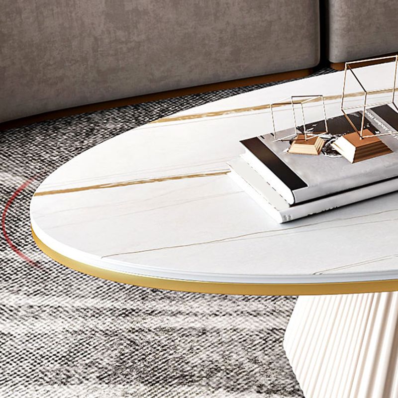 Modern Style Oval Slate Table with Metal Square Base Coffee Table