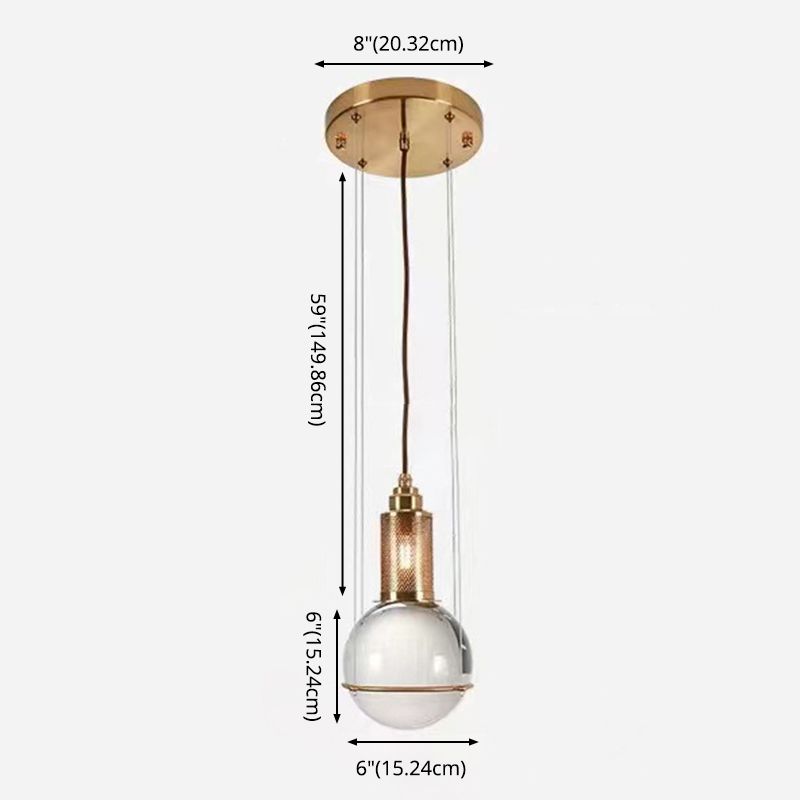 1 Light Pendant Light Modern Minimalist Globe Clear Crystal Shade Hanging Lamp for Living Room