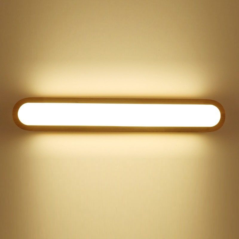 Wood 1-Light Linear Shade Wall Sconce Modern Simple Style Mirror Wall Lighting in Brown
