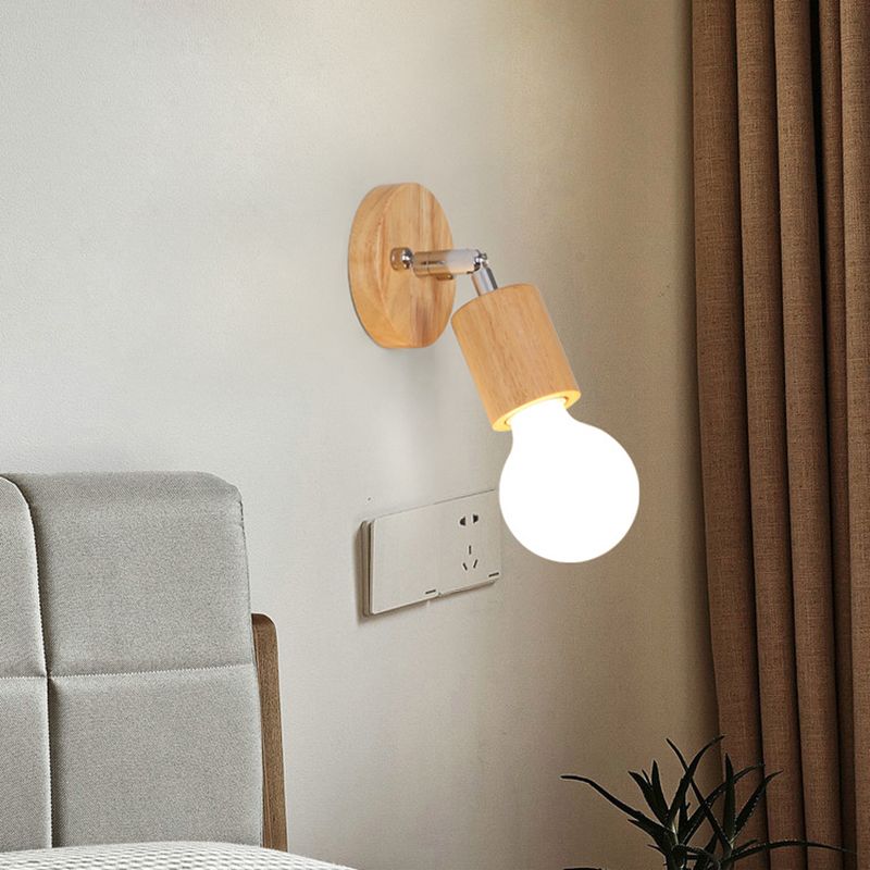 Contemporary Cylinder Flush Light Fixture Wood Flush Mount Lights in Brown