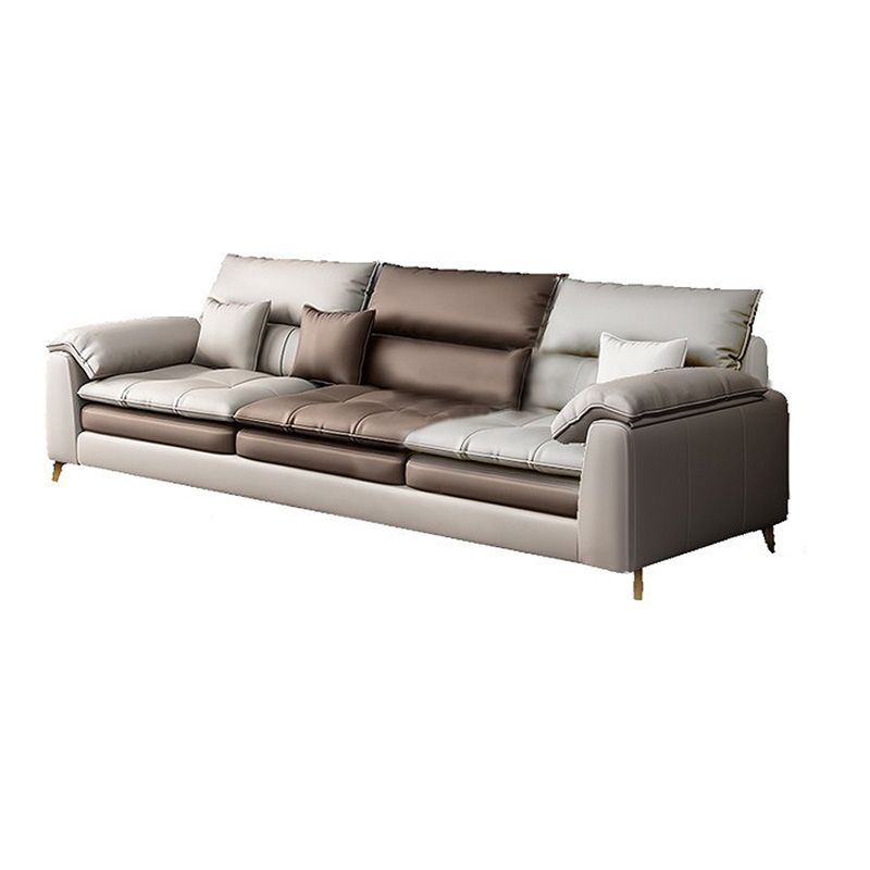 Faux leather Sectional Pillow Top Arm Beige Sectional for Living Room