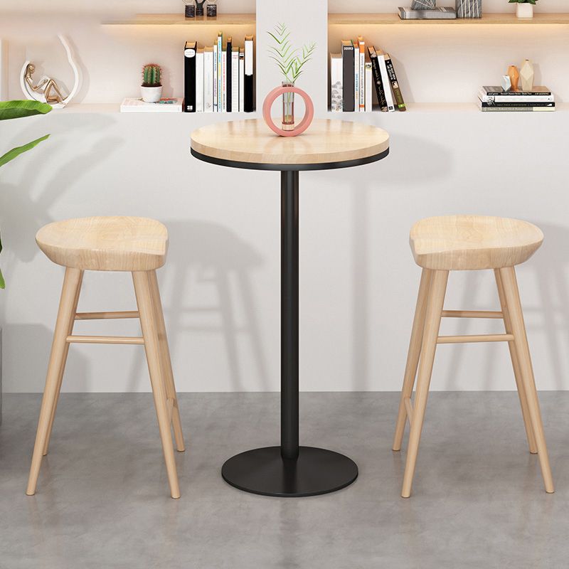 Modern Round Bar Dining Table Indoor Wood Top Bar Height Pub Table Iron Base