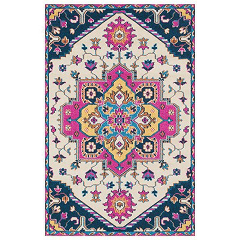 Tone rouge et ethnique Polyester Shabby Chic Carpet Not Slip Backing Indoor tapis pour la décoration intérieure