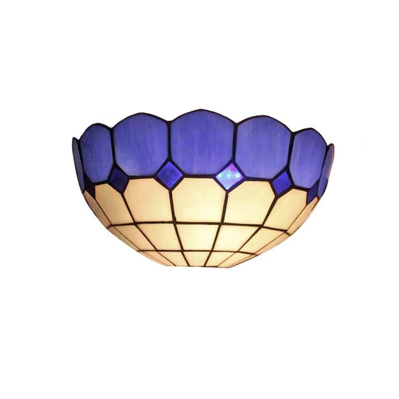 Tiffany Style Bowl Wall Sconce 2 Lights Art Glass Light Blue/Dark Blue Wall Light for Bedroom Lighting