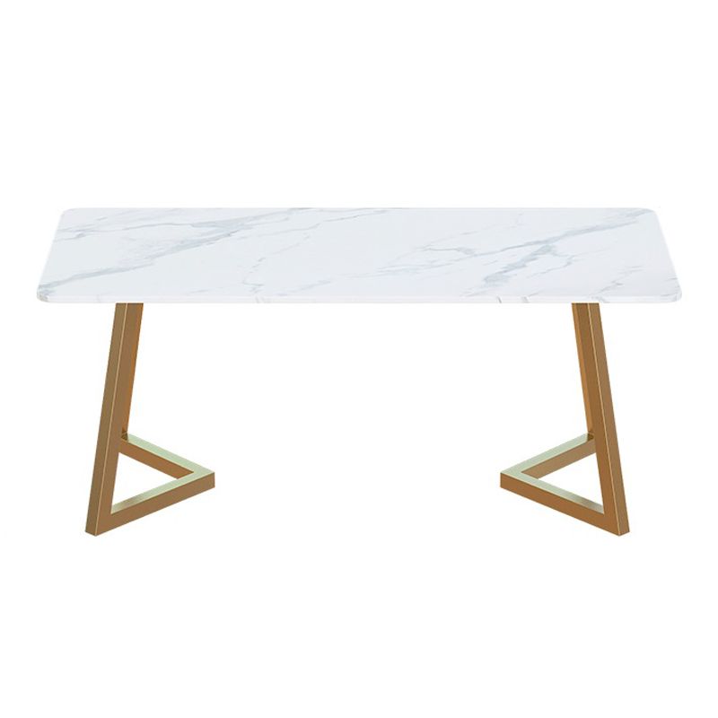Stone Top Dining Table White Traditional Luxury Table with Sled Base