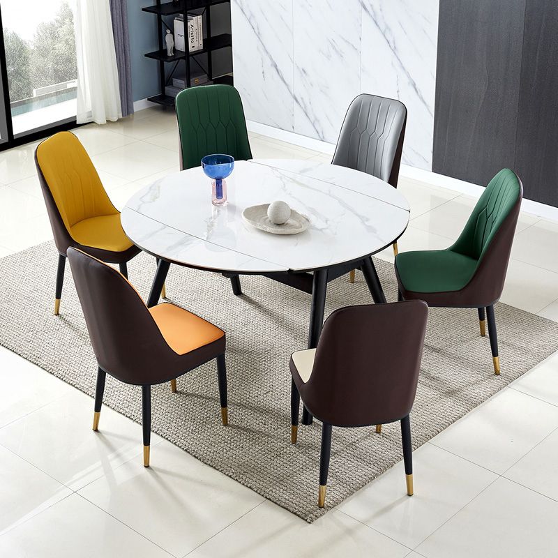 Foldable Sintered Stone Top Dining Table Modern Round Table with Metal 4 Legs