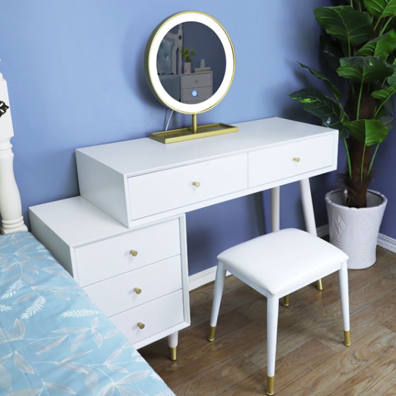Solid Wood Vanity Desk in White Modern with Drawers Dressing Table