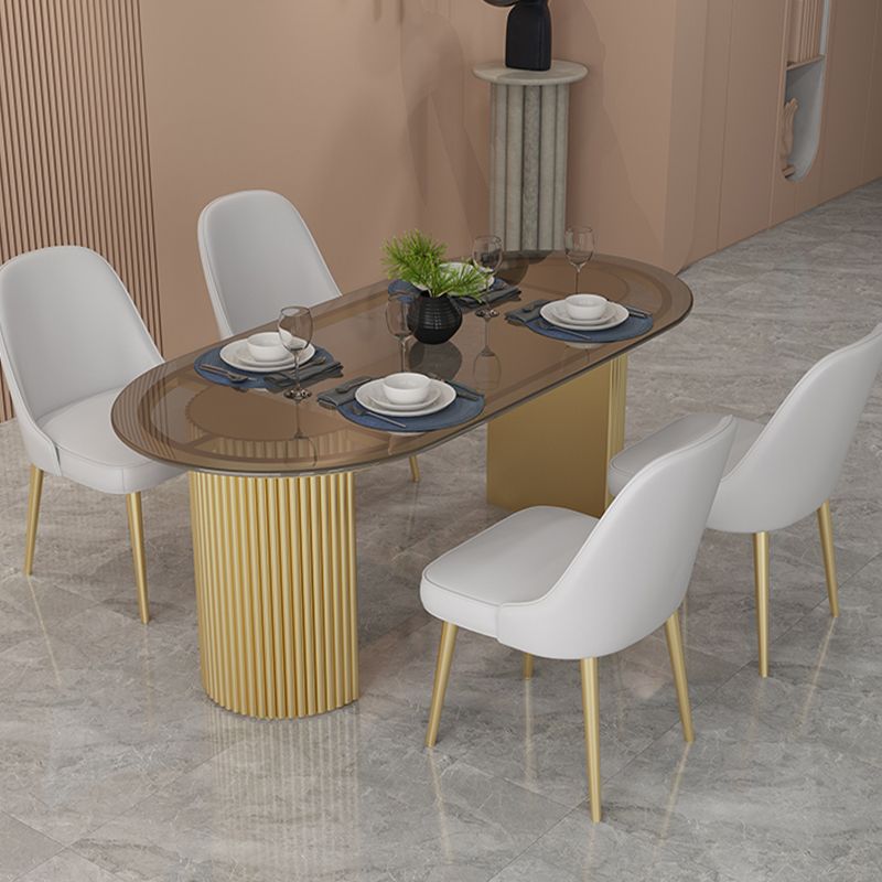 Modern Style Dining Table Oval Double Pedestal Table for Home Use