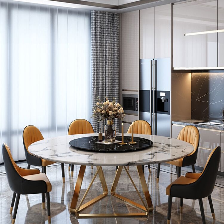Marble Dining Table Traditional Luxury Round Dining Site Table with Turntable