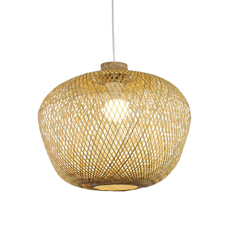 Asia Crock Bamboo Weaving Ceiling Lamp 1 Light Hanging Pendant in Beige for Living Room