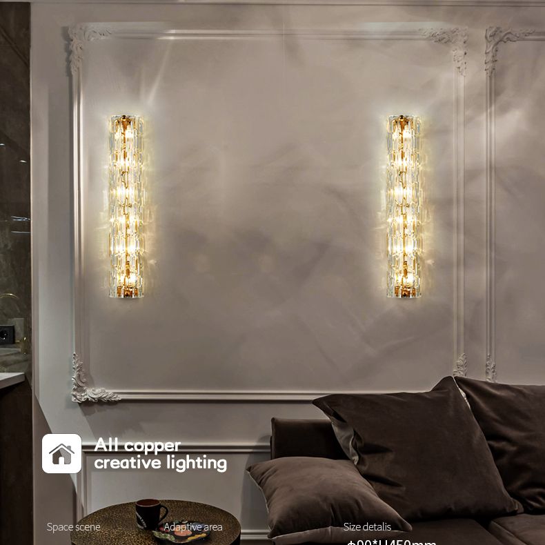 Brass Cylindrical Flush Mount Wall Sconce Postmodern LED Crystal Wall Light for Hallway