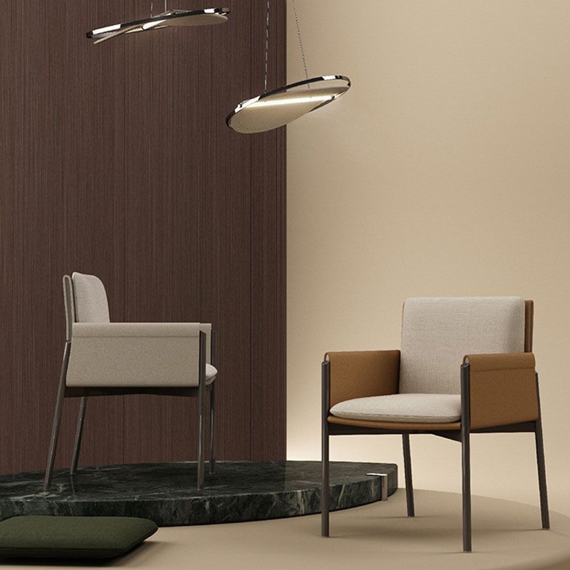 Silla de comedor de tela de lino minimalista, silla individual con brazo trasero sólido para cocina