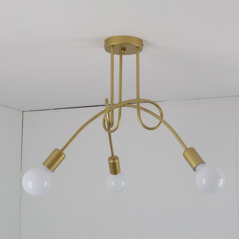 Black Winding Bend Tube Ceiling Lighting Fixture Retro Industrial Style Open Bulb Metal Flush-mount Light