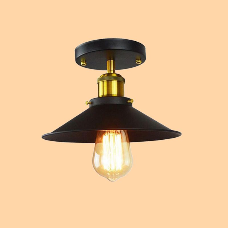 Black Cone Flush Mount in Industrial Vintage Style 1-Light Iron Ceiling Light