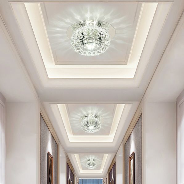 Ball Semi Flush Ceiling Lights Contemporary Glass Ceiling Mount Chandelier for Hallway