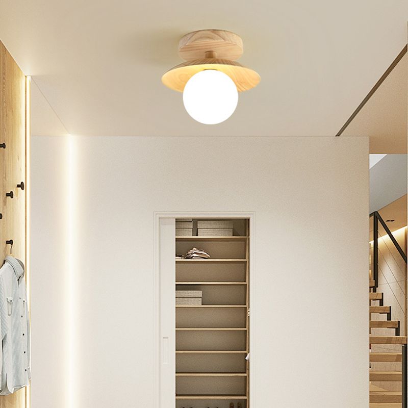 Modern Simple Wooden Ceiling Lamp Ball Shape Shade Ceiling Light for Living Room
