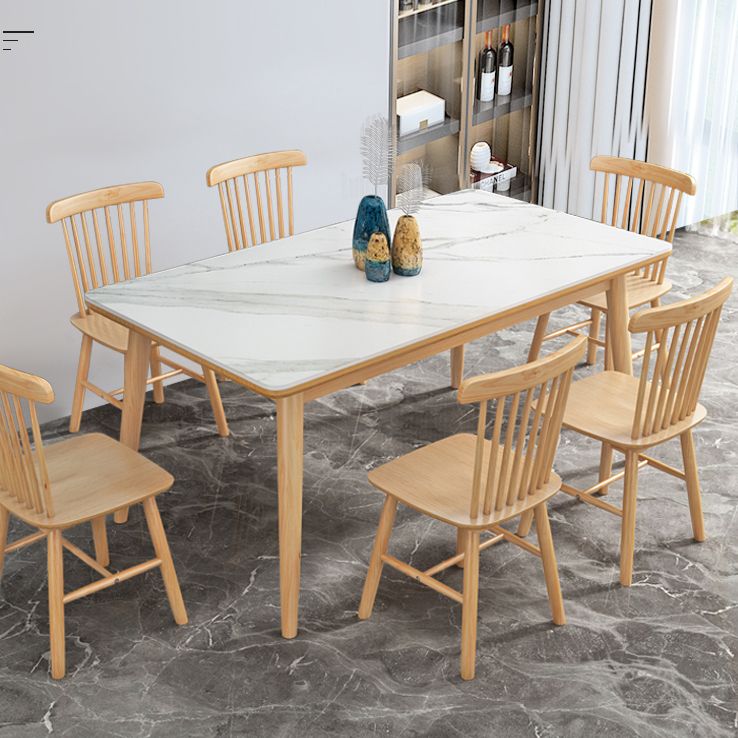Modern Style Sintered Stone White Dining Set Standard Rectangle Shape Dining Set with 4 Legs Base