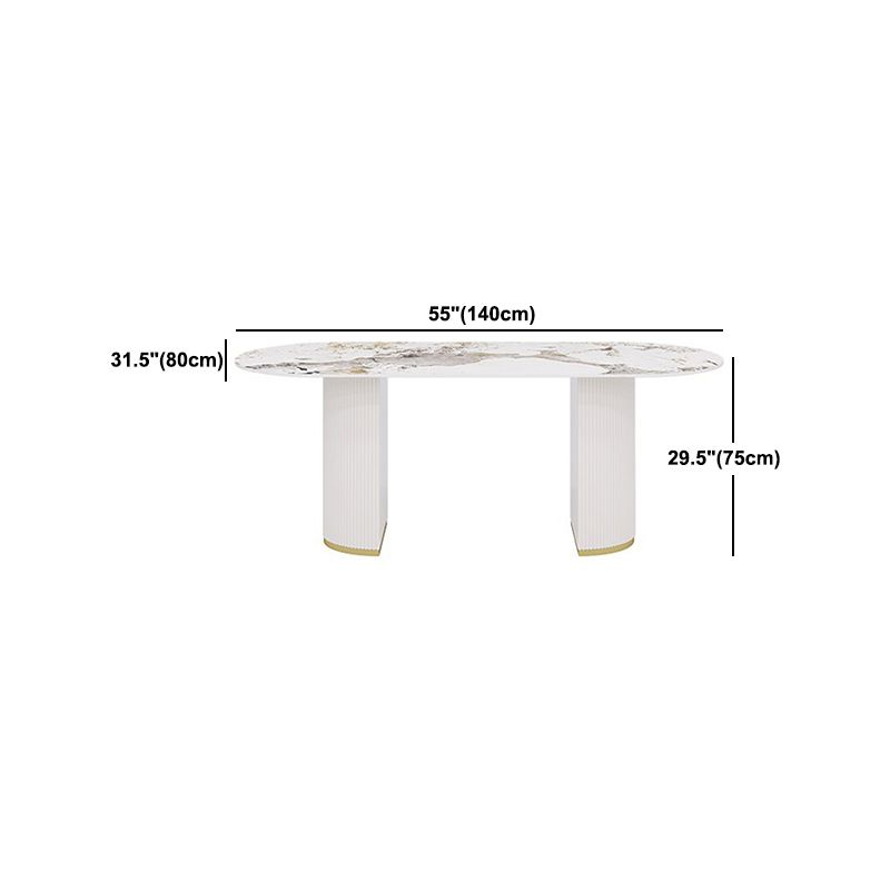 Sintered Stone Top Table for Restaurant Luxury White Table with Double Pedestal