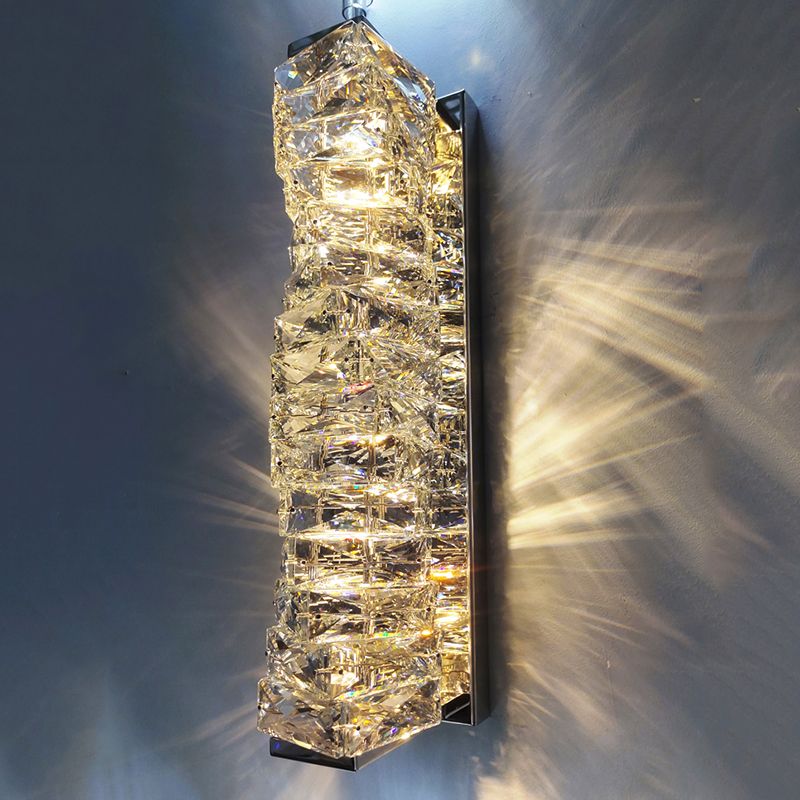 Lámpara de pared de acero inoxidable de pared LED rectangular moderna de lujo con sombra de cristal