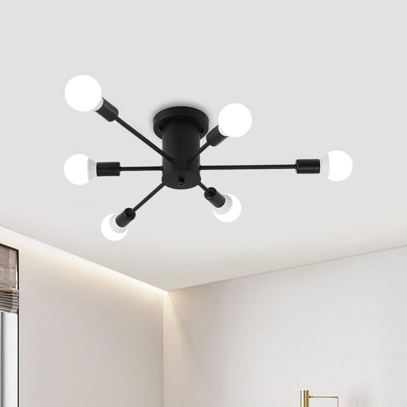 6/8/10 Heads Spoetnik Semi-Mount Verlichting Hedendaags Metaal Zwart/Wit/Goud Plafondgemonteerd Armatuur voor Slaapkamer