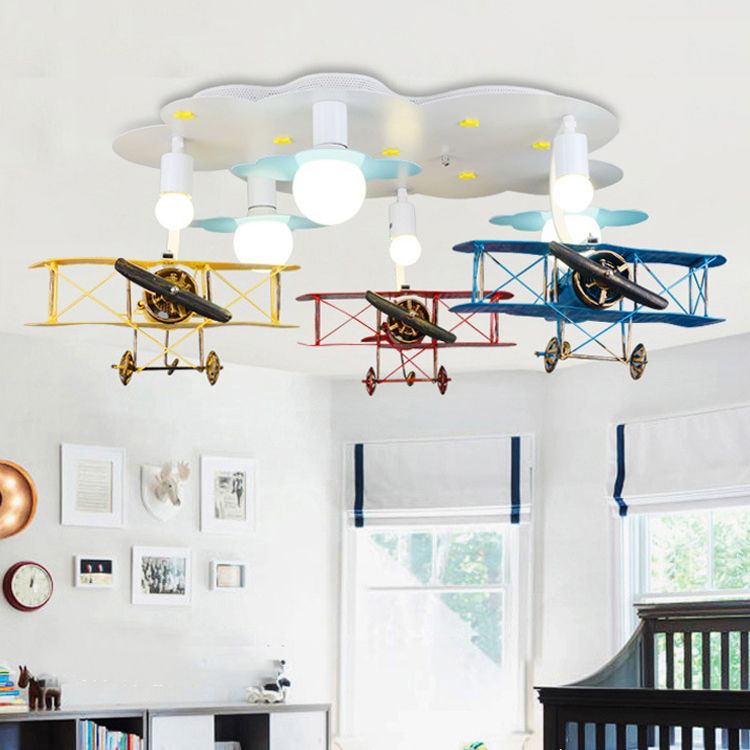 Kid Bedroom Fighter Plane Ceiling Light Fixture Metal Modern Flush Mount Ceiling Light
