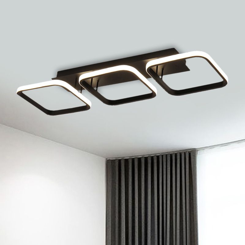 21.5"/31"/41" L Square Semi Flush Lamp Contemporary Acrylic Black/Gold LED Ceiling Mount Fixture in Warm/White Light