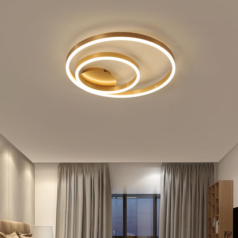 Double Circle Bedroom Flush Mount Light Acrylic Simplicity Small/Large LED Ceiling Lighting in Gold, Warm/White Light